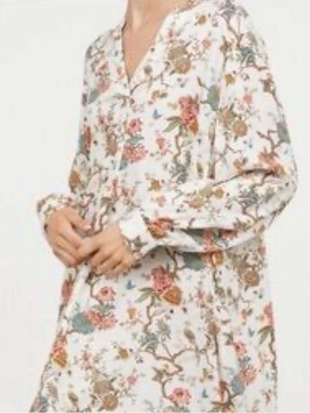 H&M Cream Floral Long Sleeve tunic dress